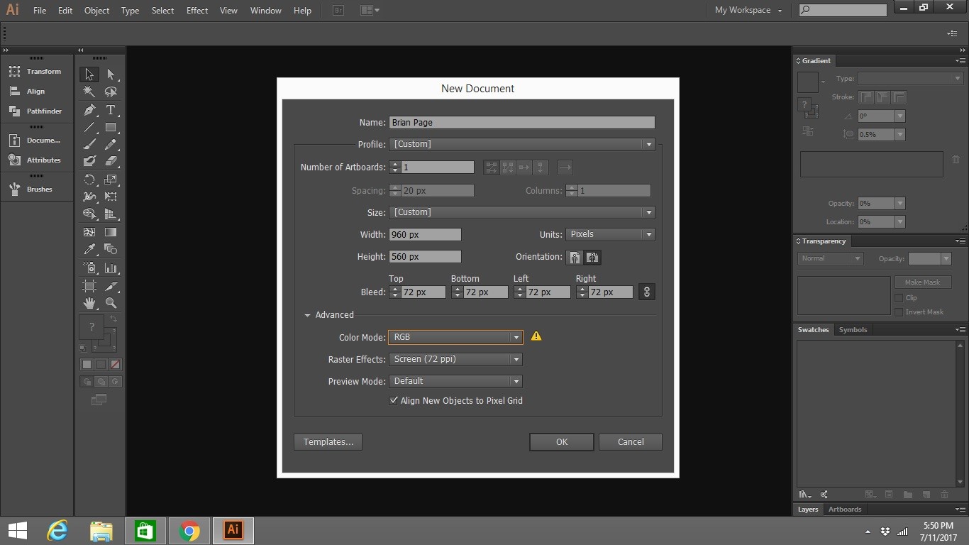 Creating a New Web Document in Adobe Illustrator 