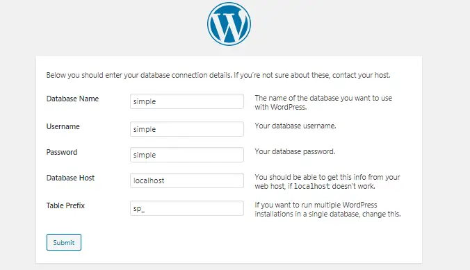 wordpress database credentials