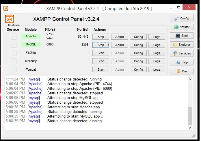 mysql and Apache Initialised Success