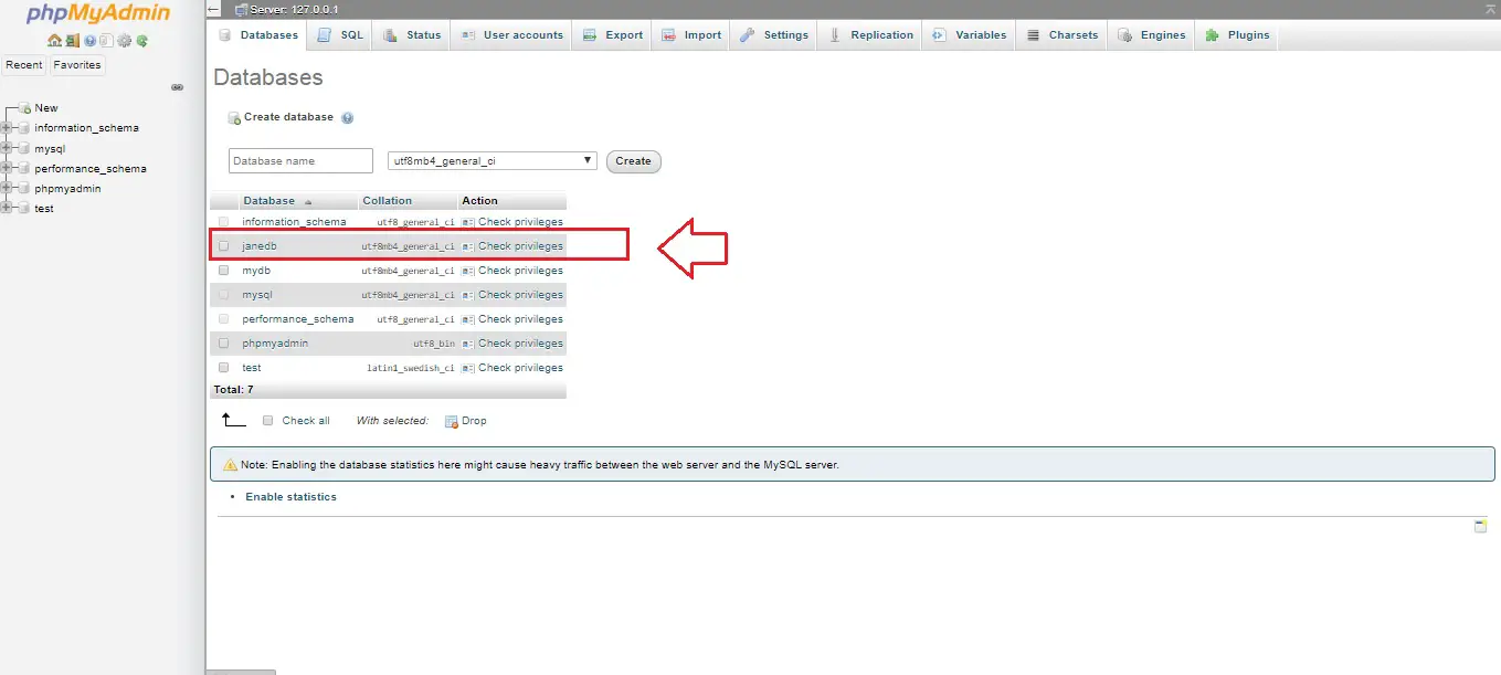 mysql database created