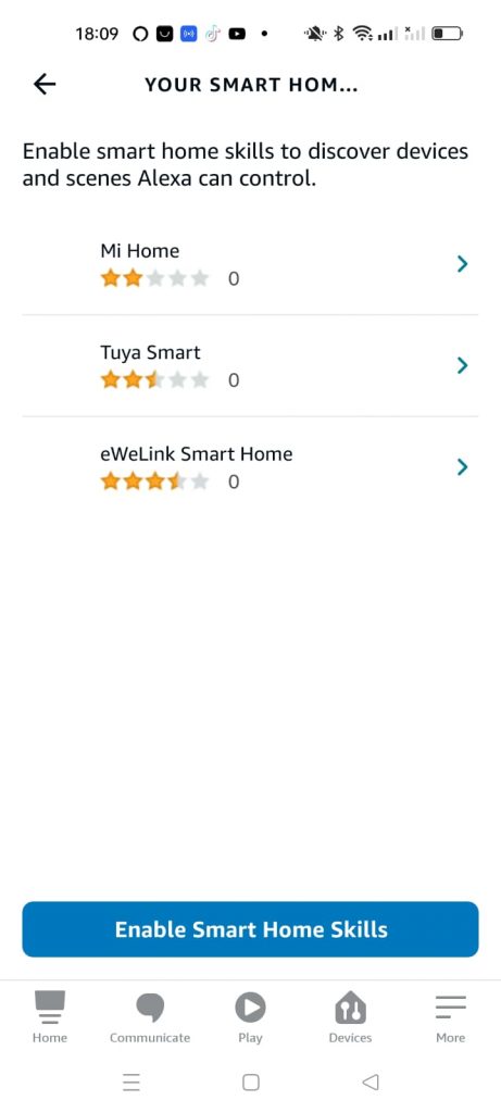 Enable Tuya Skills at Alexa App