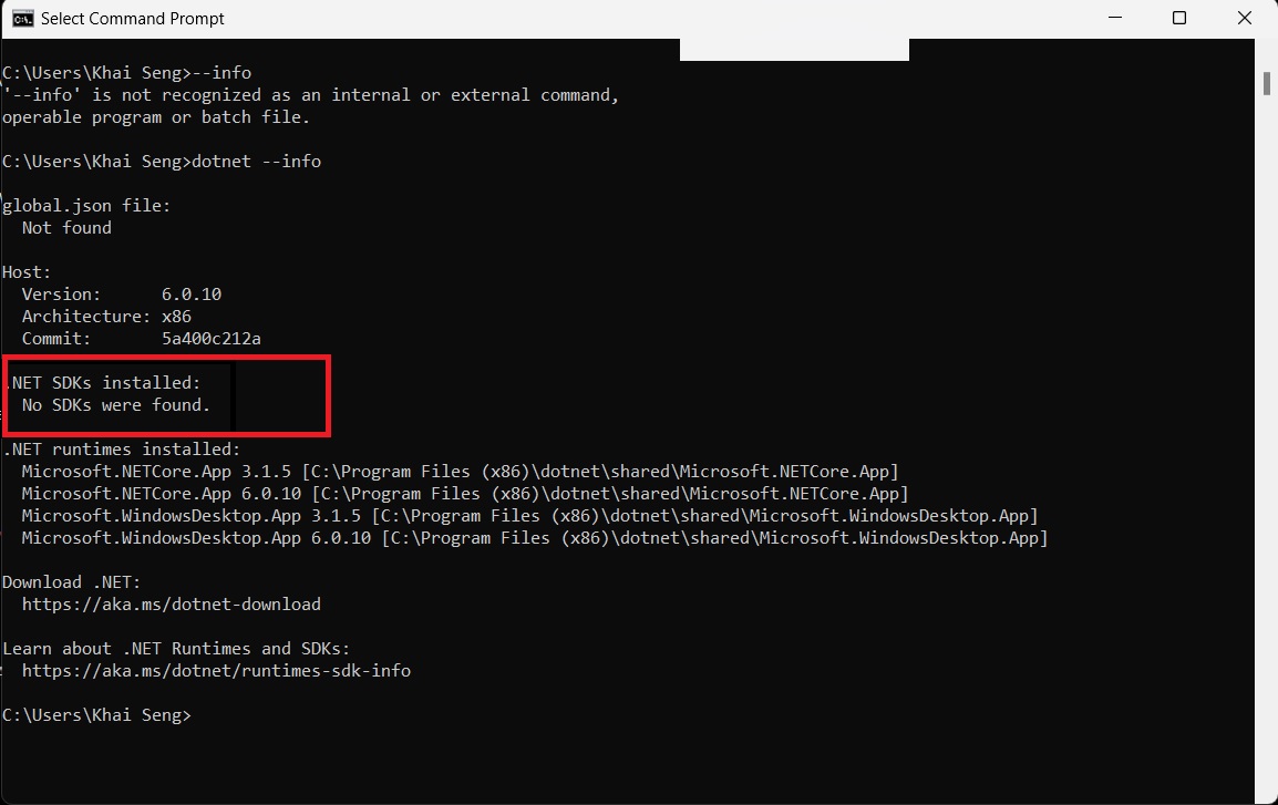 vs code no .net sdks were found
